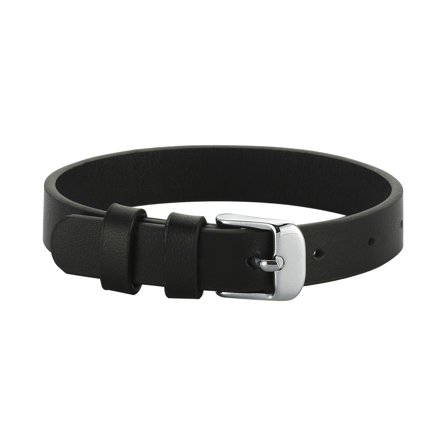 Black Leather Sl. Brac. - 1 - Silver Buckle