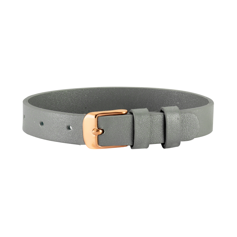 Grey Leather Sl. Brac. - 6 - Rose Buckle
