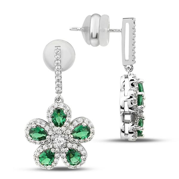 Green Flower Cz Earring