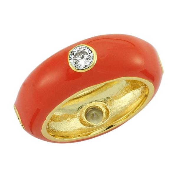 Enamelled Ring With CZ - Coral