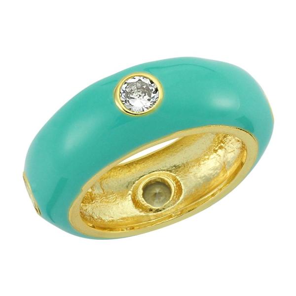 Enamelled Ring With CZ - Yeşil