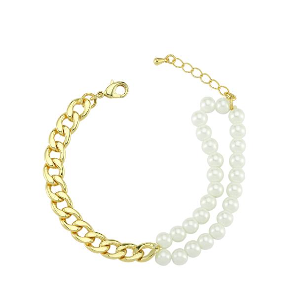 Duo Pearl Curb Bracelet - Gold